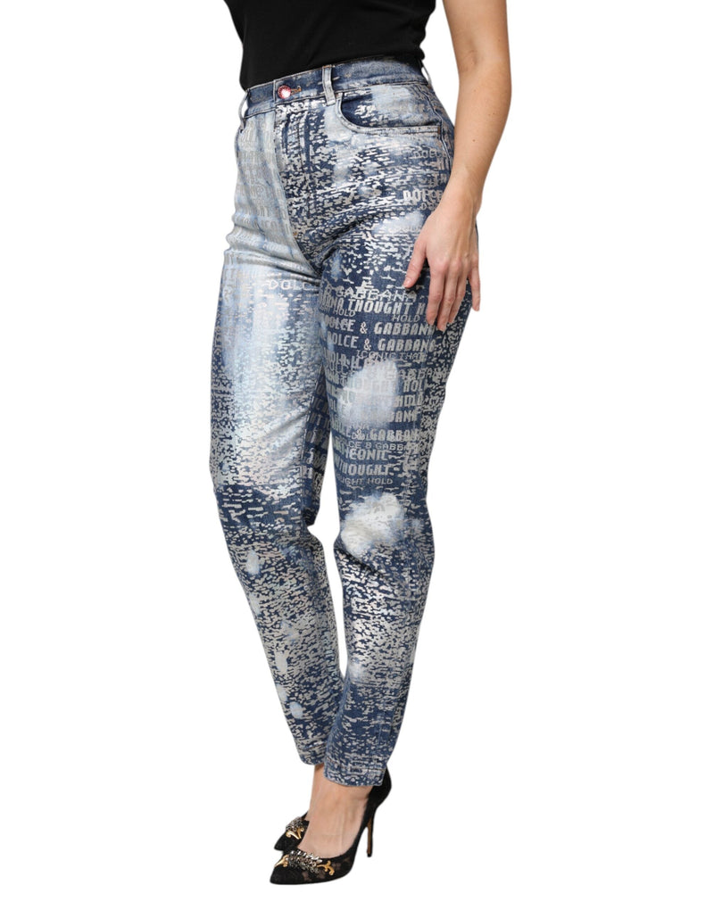 Blue Washed Print High Waist Denim Jeans Dolce & Gabbana