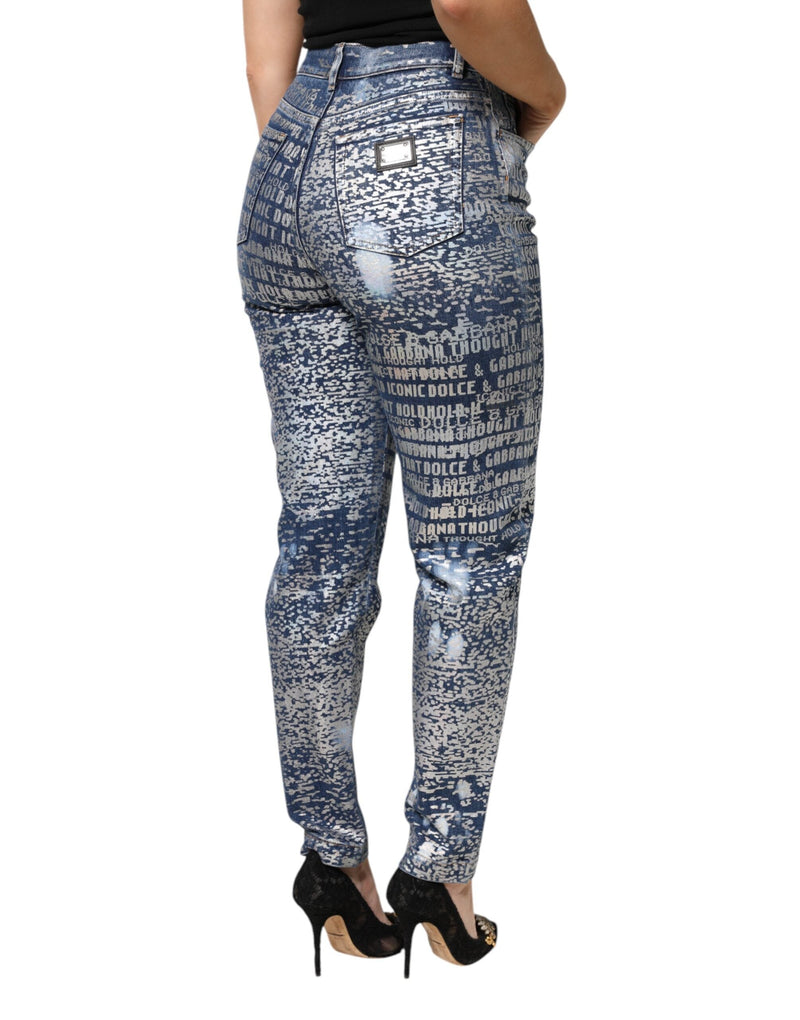 Blue Washed Print High Waist Denim Jeans Dolce & Gabbana