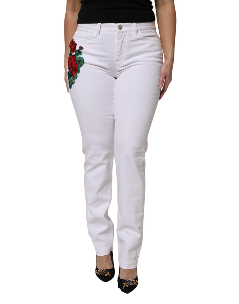 White Floral Sequined GIRLY Denim Jeans Dolce & Gabbana
