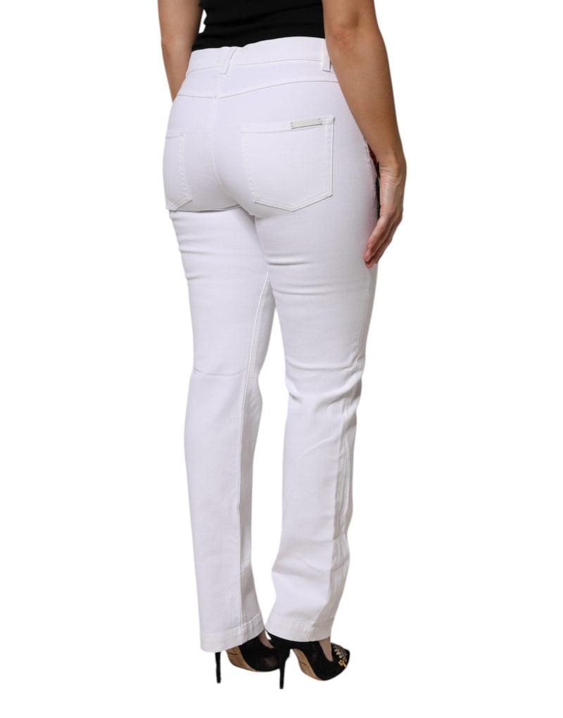 White Floral Sequined GIRLY Denim Jeans Dolce & Gabbana