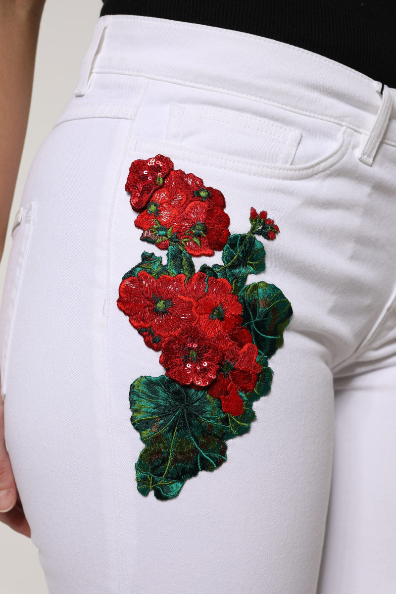 White Floral Sequined GIRLY Denim Jeans Dolce & Gabbana