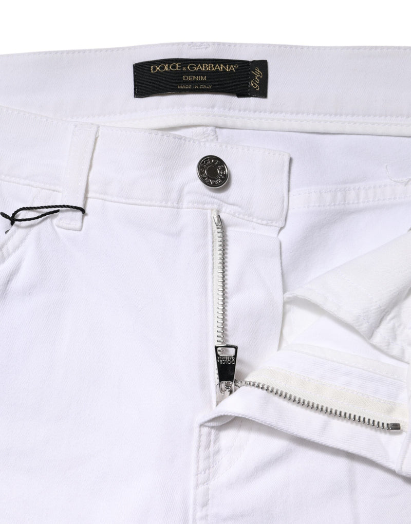 White Floral Sequined GIRLY Denim Jeans Dolce & Gabbana