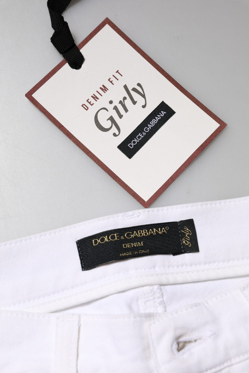 White Floral Sequined GIRLY Denim Jeans Dolce & Gabbana