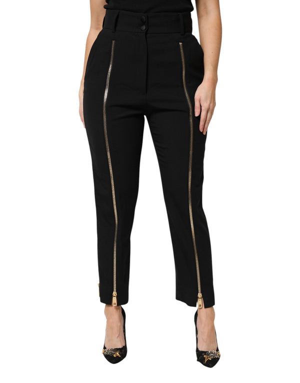 Black Wool High Waist Zipper Tapered Pants Dolce & Gabbana