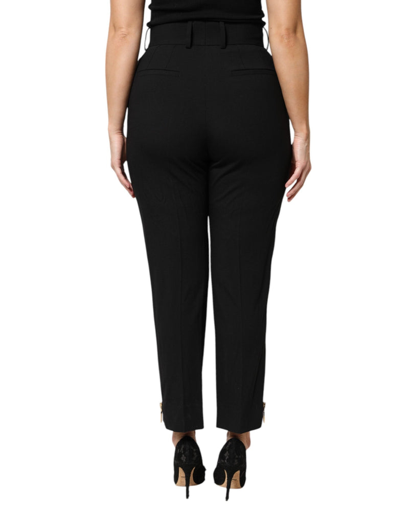 Black Wool High Waist Zipper Tapered Pants Dolce & Gabbana