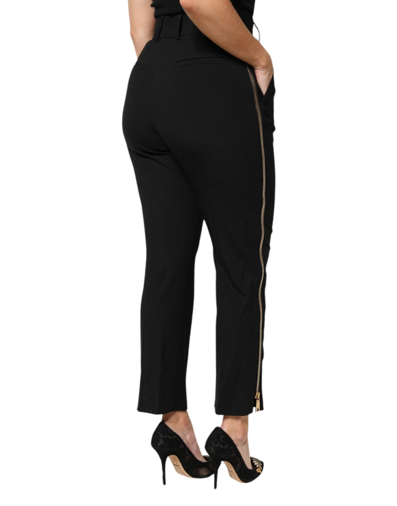 Black Wool High Waist Zipper Tapered Pants Dolce & Gabbana