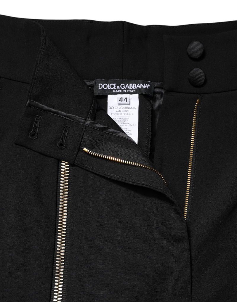 Black Wool High Waist Zipper Tapered Pants Dolce & Gabbana
