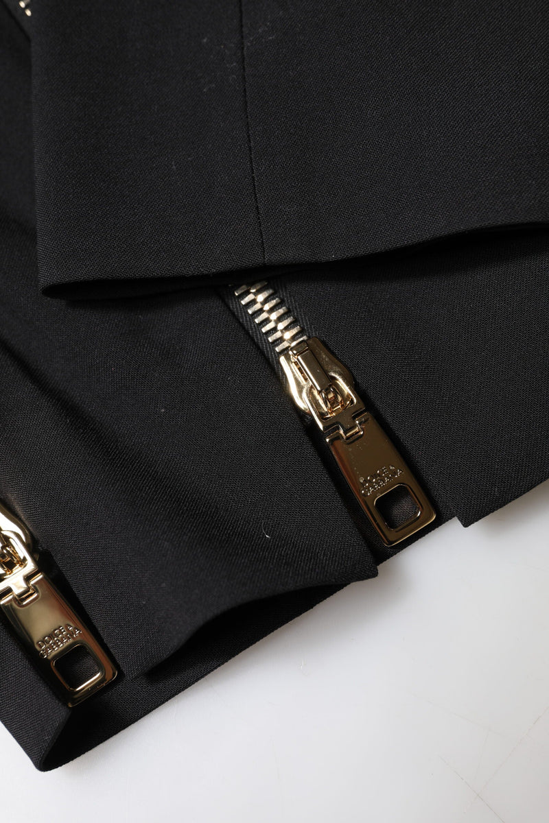 Black Wool High Waist Zipper Tapered Pants Dolce & Gabbana
