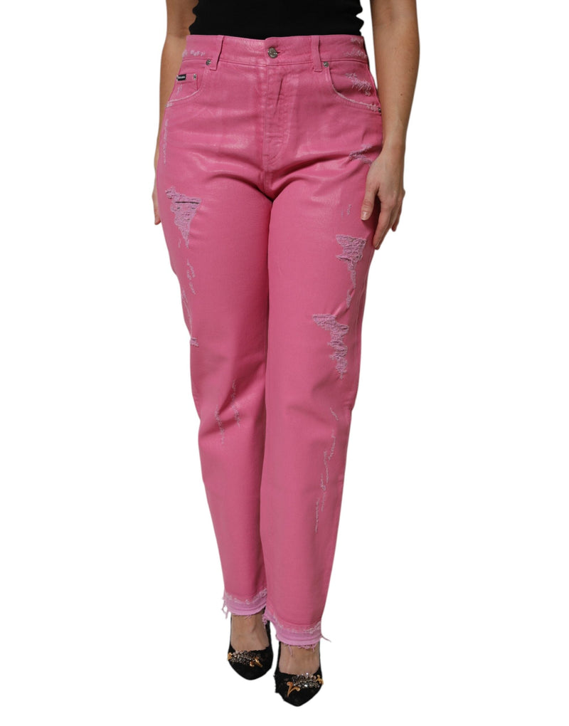 Pink Tattered Mid Waist Tapered Denim Jeans Dolce & Gabbana