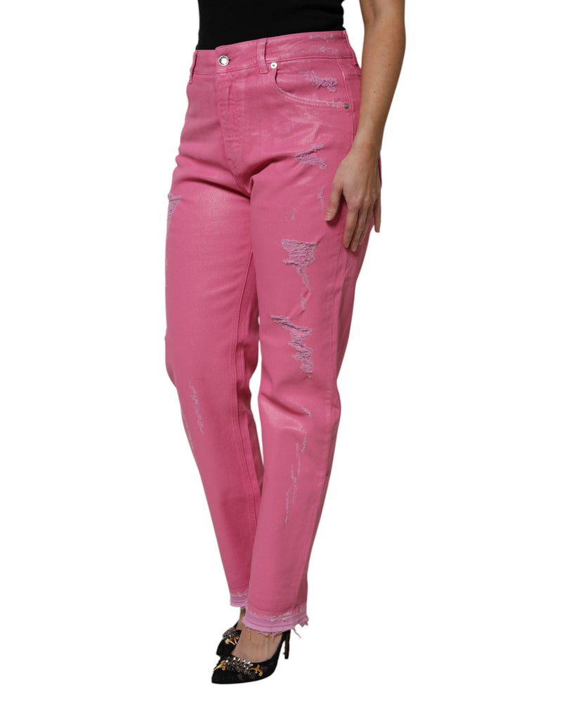 Pink Tattered Mid Waist Tapered Denim Jeans Dolce & Gabbana