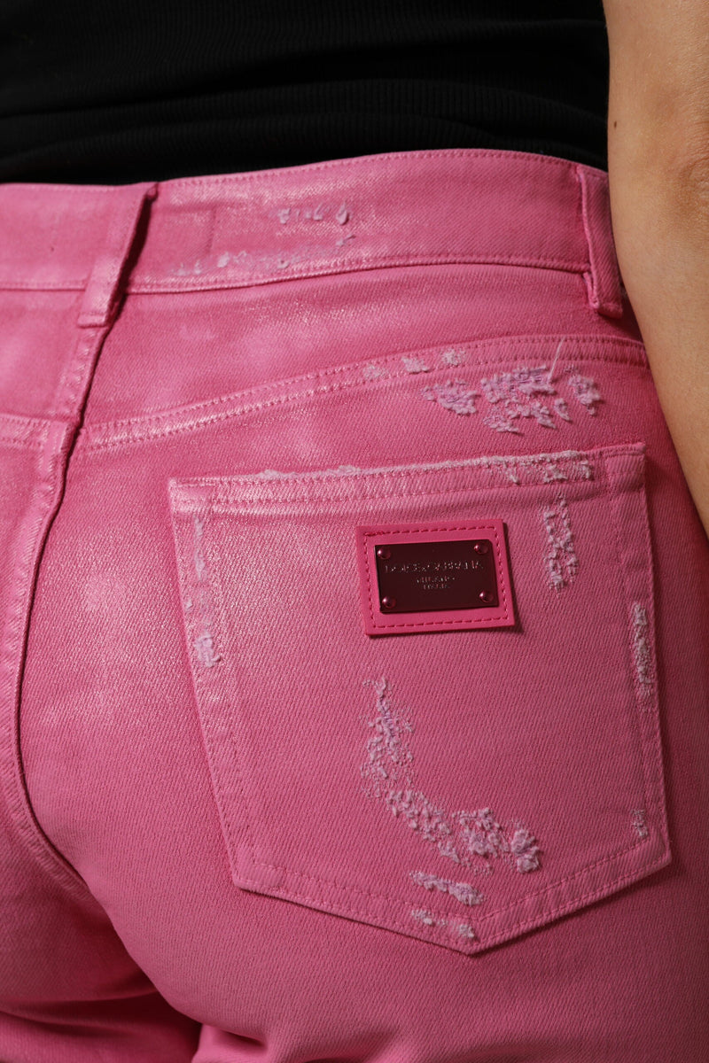 Pink Tattered Mid Waist Tapered Denim Jeans Dolce & Gabbana