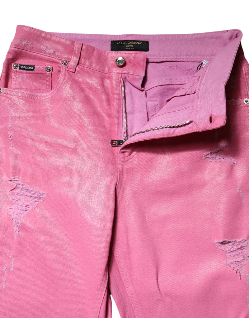 Pink Tattered Mid Waist Tapered Denim Jeans Dolce & Gabbana
