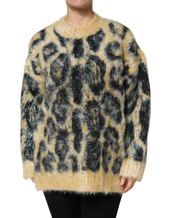 Multicolor Leopard Mohair Crew Neck Sweater Dolce & Gabbana