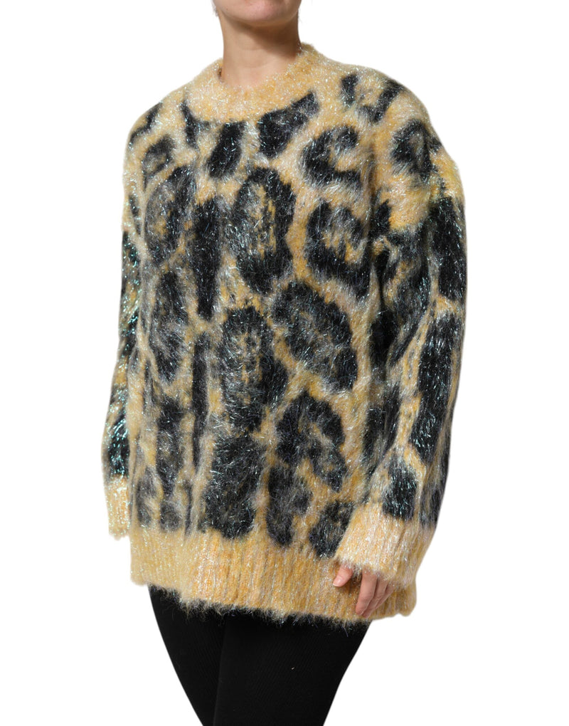 Multicolor Leopard Mohair Crew Neck Sweater Dolce & Gabbana