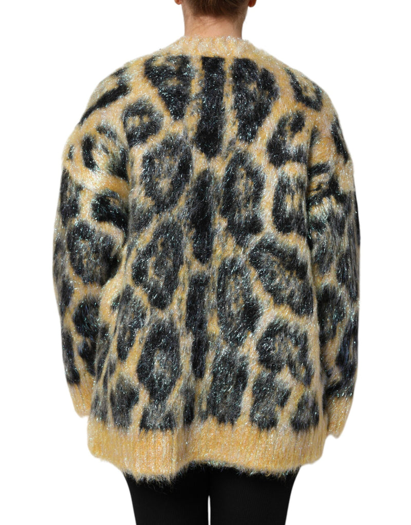 Multicolor Leopard Mohair Crew Neck Sweater Dolce & Gabbana