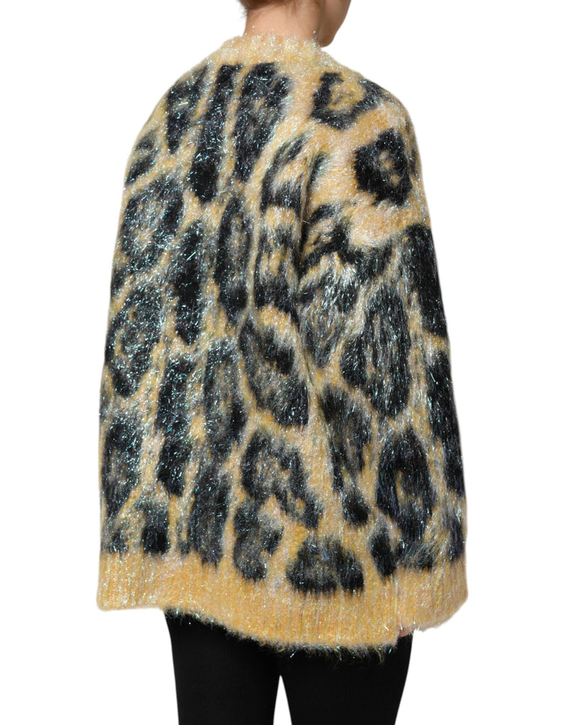 Multicolor Leopard Mohair Crew Neck Sweater Dolce & Gabbana
