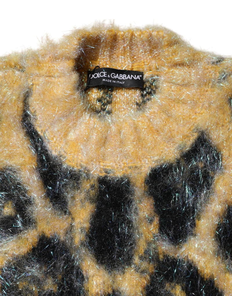 Multicolor Leopard Mohair Crew Neck Sweater Dolce & Gabbana