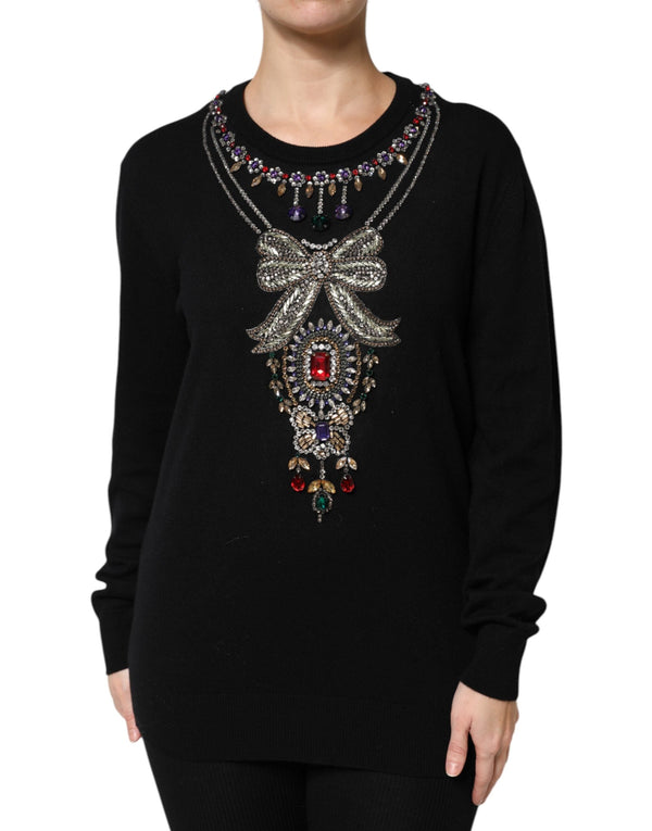 Black Cashmere Crystal Embellished Sweater Dolce & Gabbana