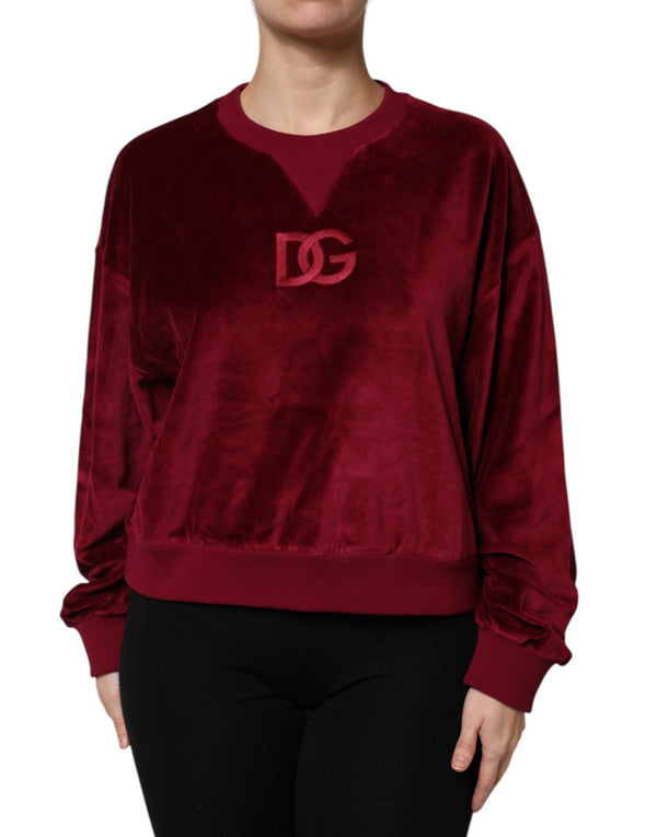 Red Cotton Velvet Crew Neck Pullover Sweater Dolce & Gabbana