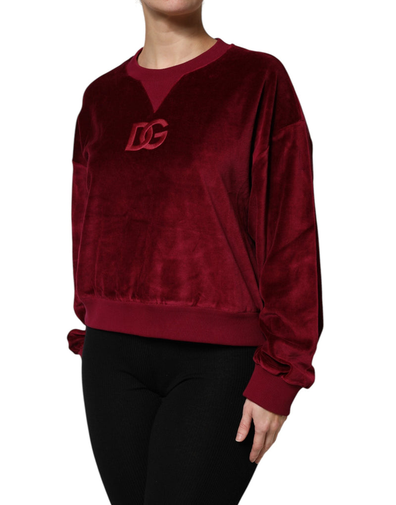 Red Cotton Velvet Crew Neck Pullover Sweater Dolce & Gabbana
