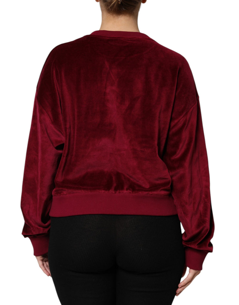 Red Cotton Velvet Crew Neck Pullover Sweater Dolce & Gabbana