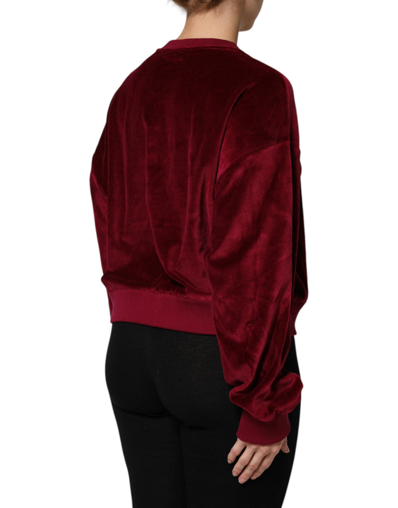 Red Cotton Velvet Crew Neck Pullover Sweater Dolce & Gabbana