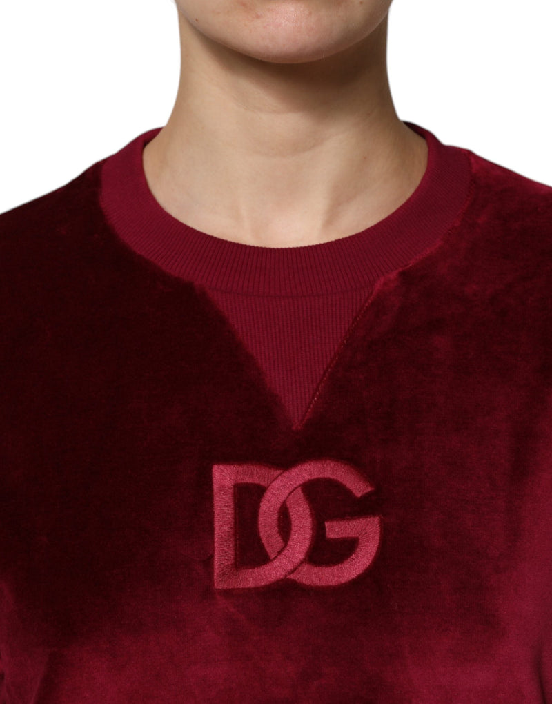 Red Cotton Velvet Crew Neck Pullover Sweater Dolce & Gabbana