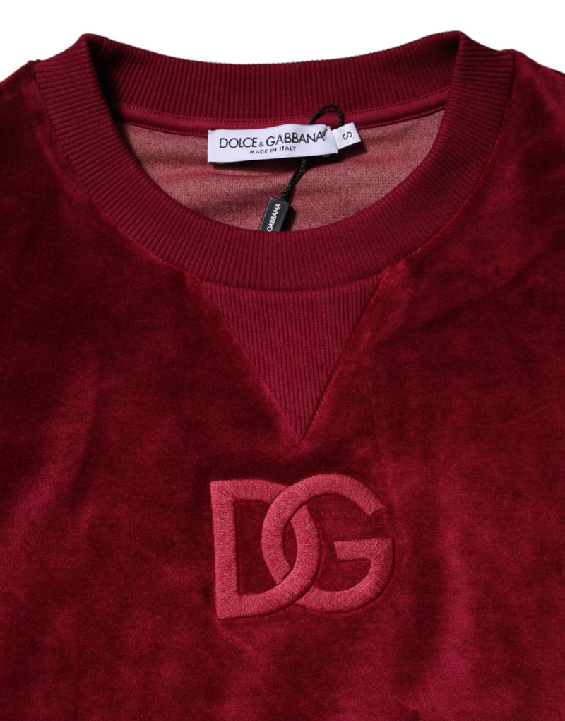 Red Cotton Velvet Crew Neck Pullover Sweater Dolce & Gabbana