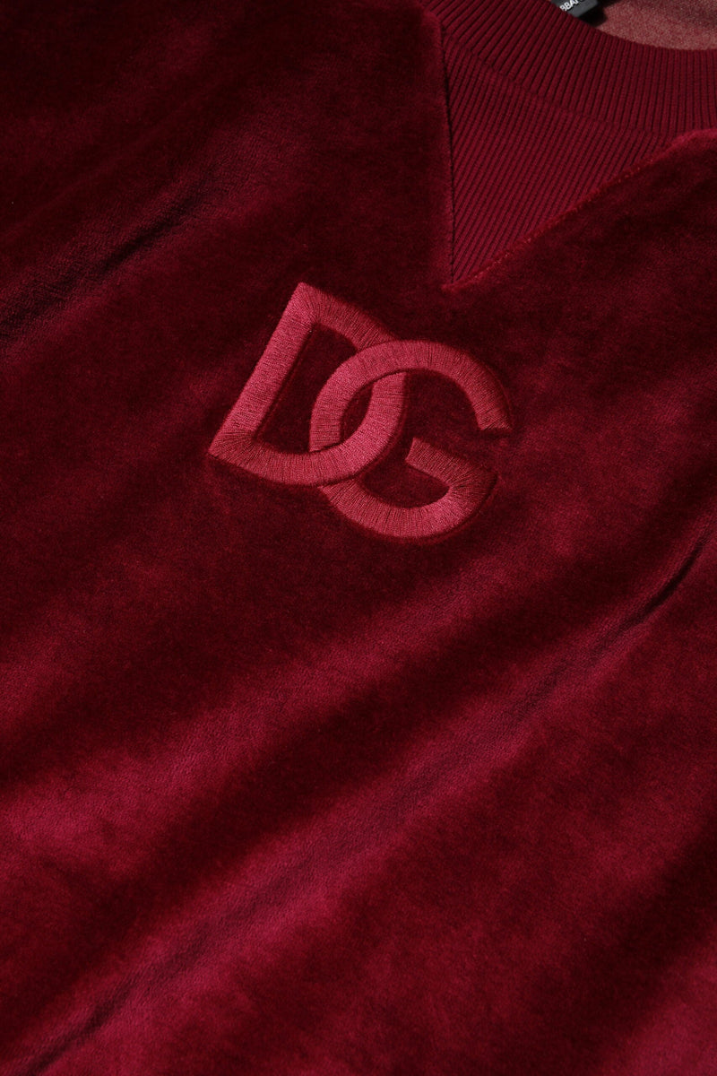 Red Cotton Velvet Crew Neck Pullover Sweater Dolce & Gabbana