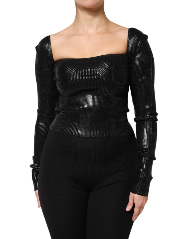 Black Viscose Long Sleeves Fitted Blouse Top Dolce & Gabbana