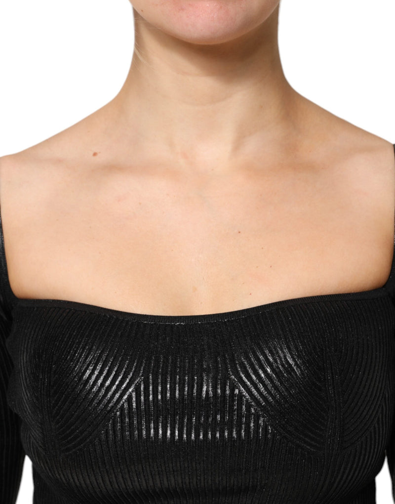 Black Viscose Long Sleeves Fitted Blouse Top Dolce & Gabbana