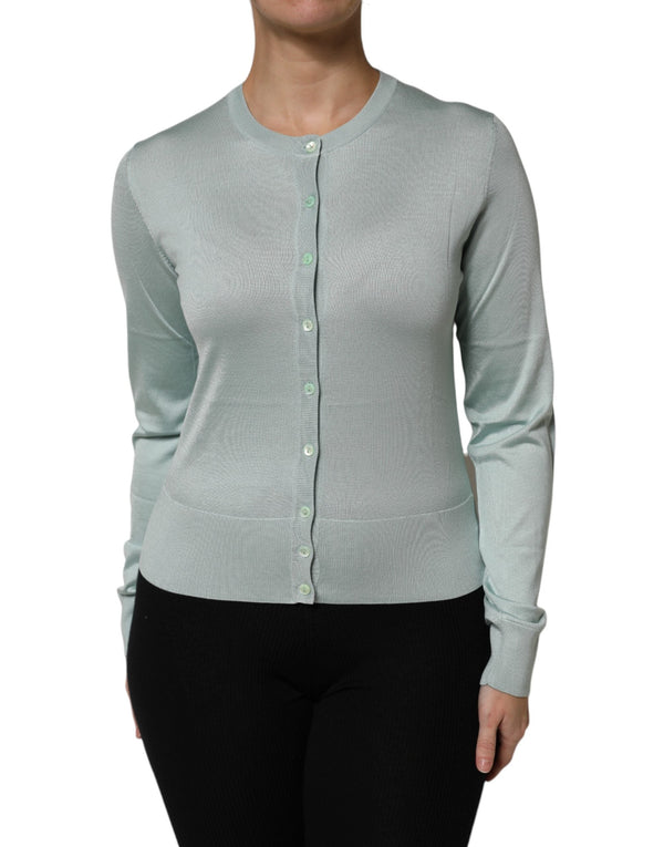 Light Green Silk Button Down Cardigan Sweater Dolce & Gabbana