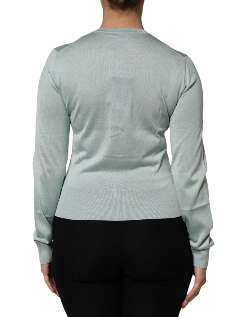 Light Green Silk Button Down Cardigan Sweater Dolce & Gabbana