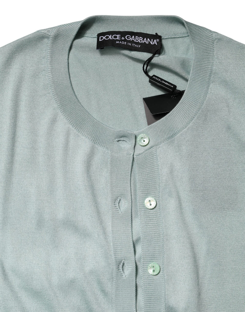 Light Green Silk Button Down Cardigan Sweater Dolce & Gabbana