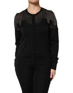 Black Viscose Lace Buttoned Cardigan Sweater Dolce & Gabbana