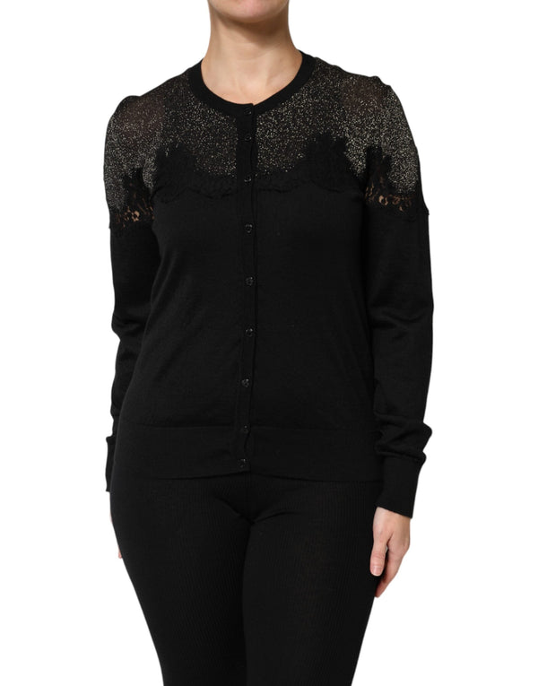 Black Viscose Lace Buttoned Cardigan Sweater Dolce & Gabbana