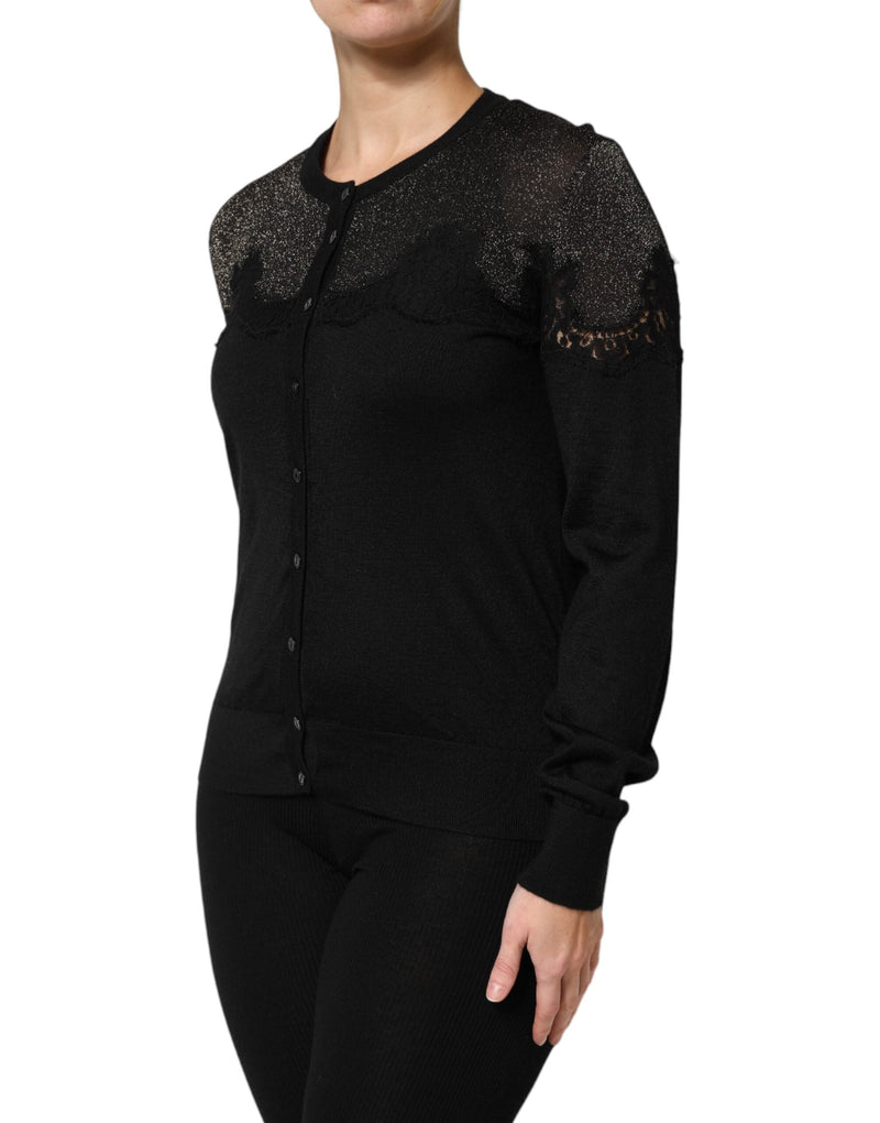 Black Viscose Lace Buttoned Cardigan Sweater Dolce & Gabbana