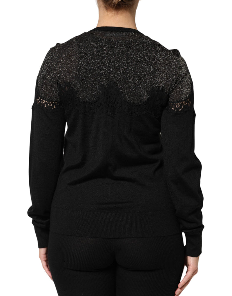 Black Viscose Lace Buttoned Cardigan Sweater Dolce & Gabbana