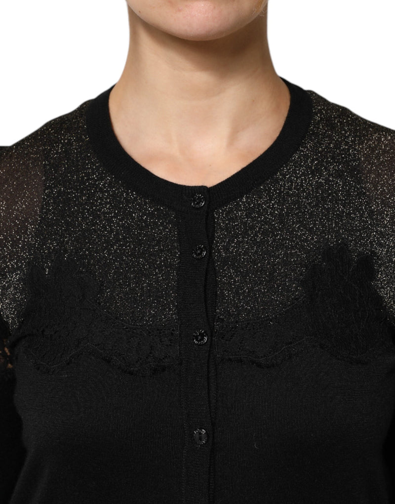 Black Viscose Lace Buttoned Cardigan Sweater Dolce & Gabbana