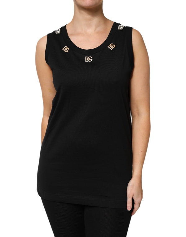 Black DG Embellished Sleeveless Tank Top Dolce & Gabbana