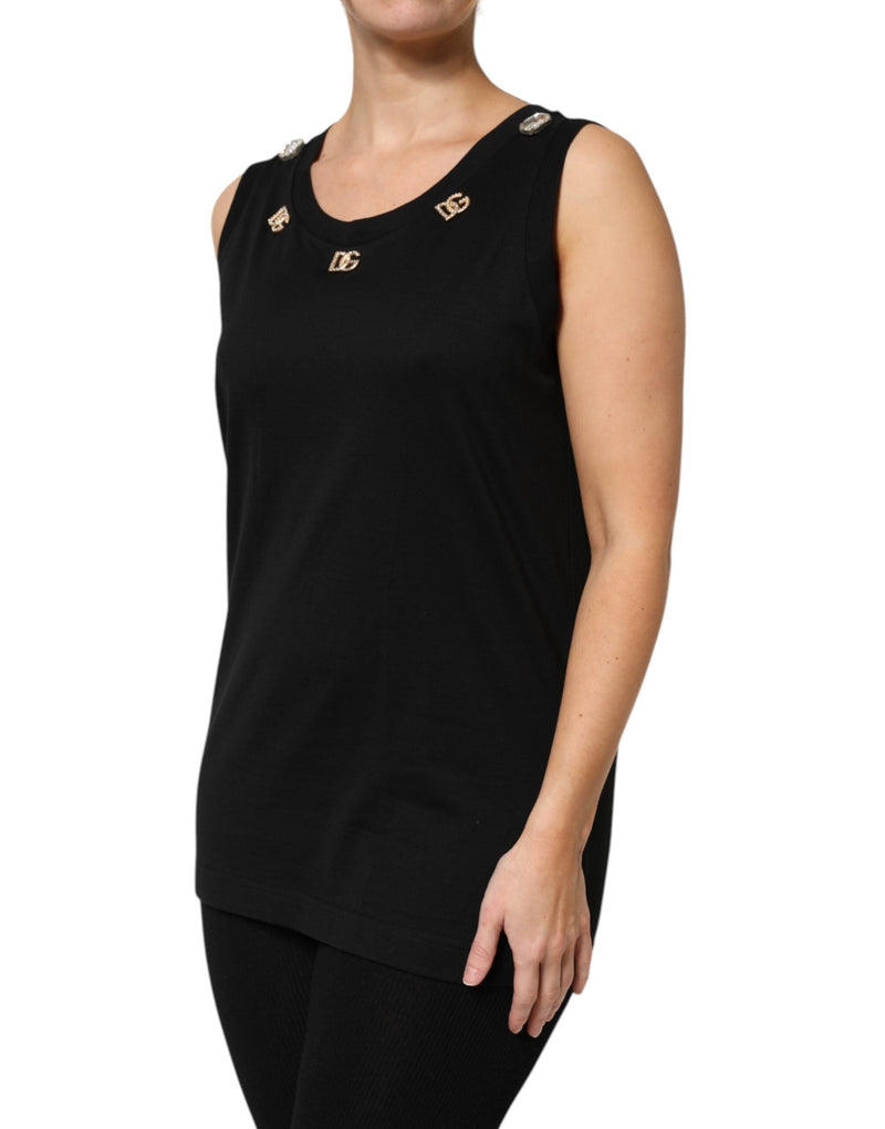Black DG Embellished Sleeveless Tank Top Dolce & Gabbana
