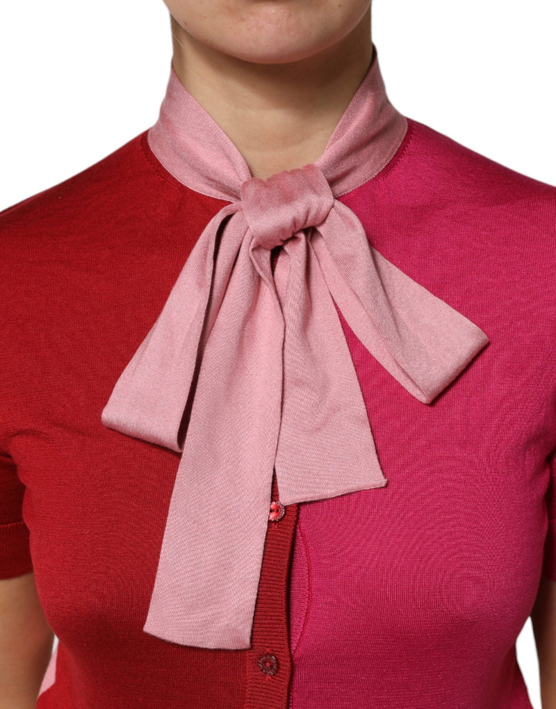Pink Short Sleeves Buttoned Ascot Collar Top Dolce & Gabbana