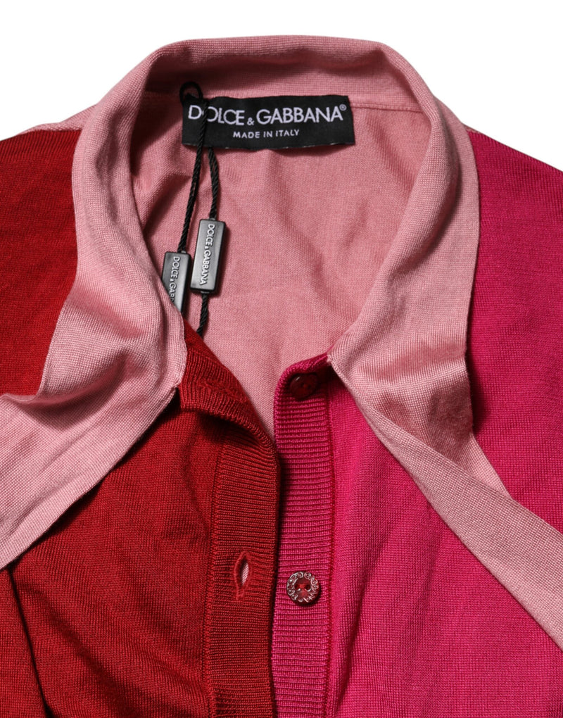 Pink Short Sleeves Buttoned Ascot Collar Top Dolce & Gabbana