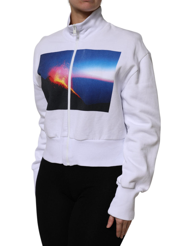 White Graphic Print Cotton Long Sleeves Full Zip Bomber Jacket MSGM