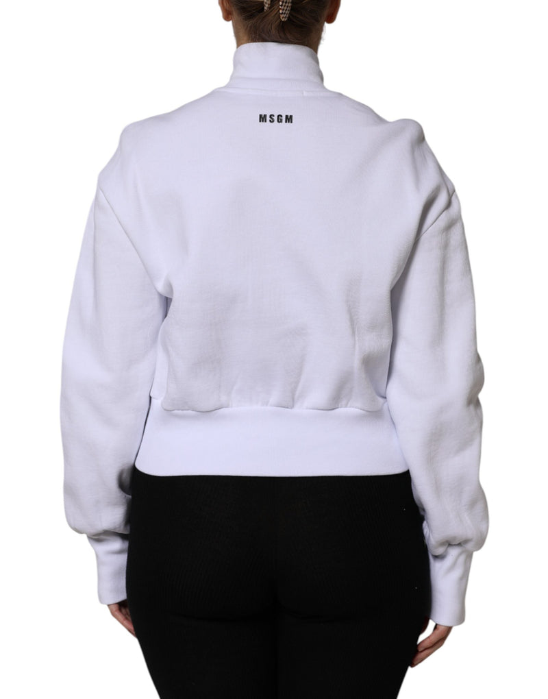 White Graphic Print Cotton Long Sleeves Full Zip Bomber Jacket MSGM