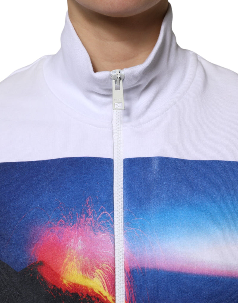 White Graphic Print Cotton Long Sleeves Full Zip Bomber Jacket MSGM