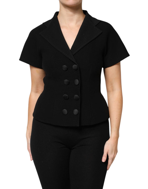 Black Wool Double Breasted Coat Jacket Dolce & Gabbana