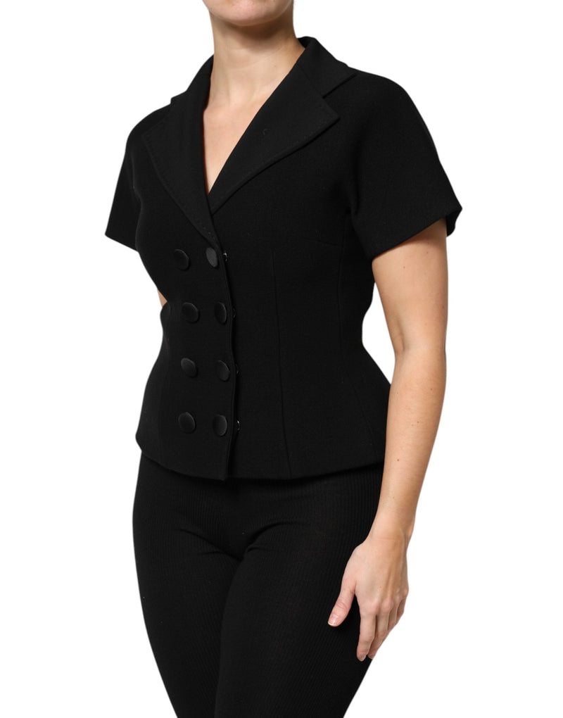 Black Wool Double Breasted Coat Jacket Dolce & Gabbana
