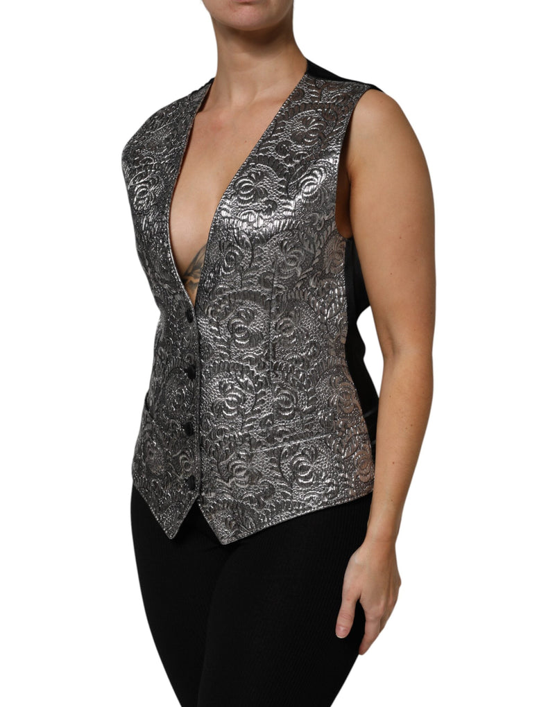 Silver Floral Jacquard Sleeveless Vest Top Dolce & Gabbana