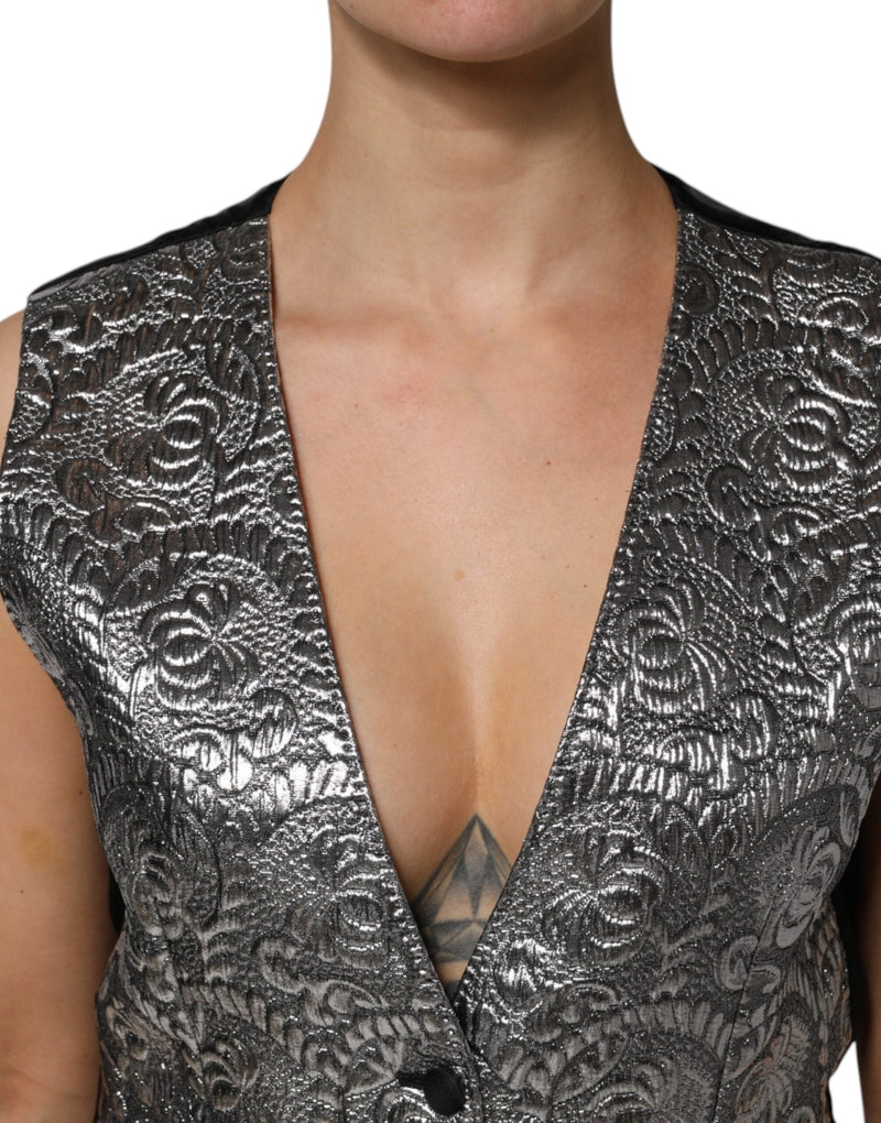 Silver Floral Jacquard Sleeveless Vest Top Dolce & Gabbana